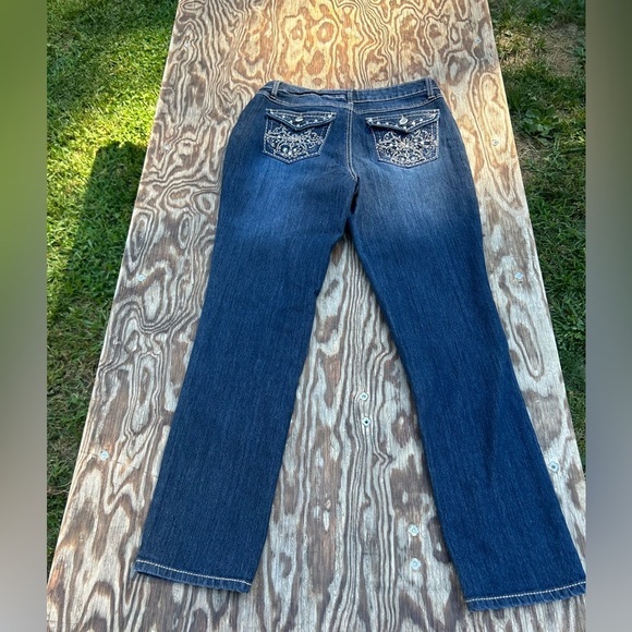 Cato premium Contemporary pants Skinny Leg Jeans size 12 rhinestones embroidered - Picture 5 of 9